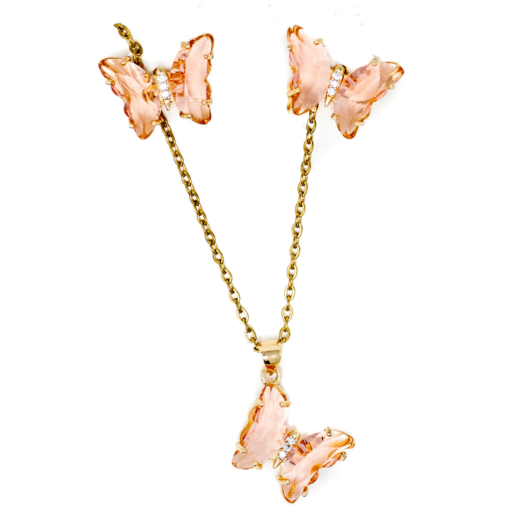 Butterfly Necklace and Earing Set PINK